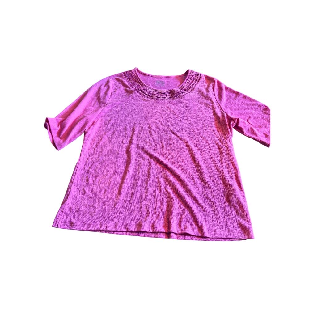 D&Co Denim & Company Pink Lace Trim Blouse Size L